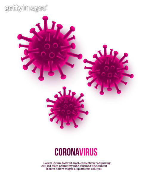 Purple coronavirus component view under microscope isolated on white