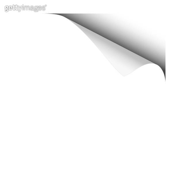 Page curl of upper right corner of white sheet. Vector template paper