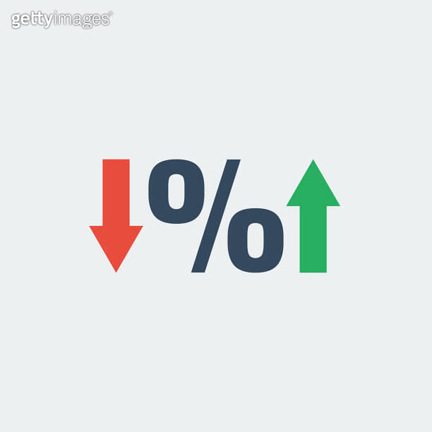 percentage symbol with red down and green up arrows, financial business ...