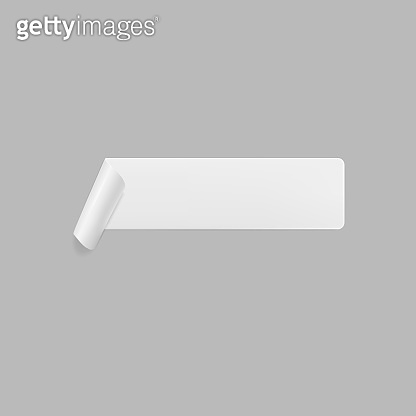 White glued rectangle sticker with curled corners mock up. Blank white ...