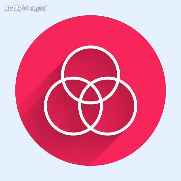 White line RGB and CMYK color mixing icon isolated with long shadow ...