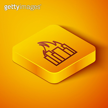 Isometric line Fire in burning buildings on city street icon isolated ...