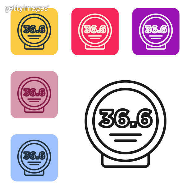 Black line Medical thermometer showing normal temperature icon isolated ...