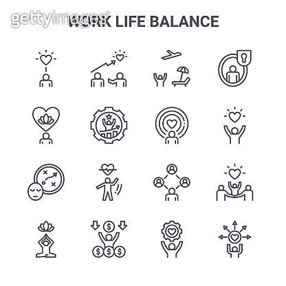 set of 16 work life balance concept vector line icons. 64x64 thin ...