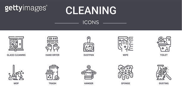 Wipe Railing Icon cleaning concept line icons set. contains icons usable for web, logo ...