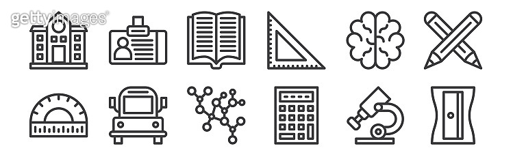 12 set of linear school icons. thin outline icons such as sharpener ...