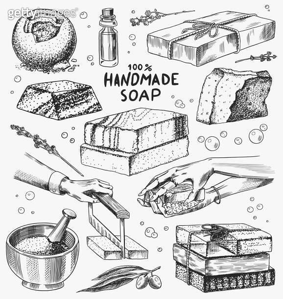 Bubble Bath soap set. Washing hands in vintage style. Homemade