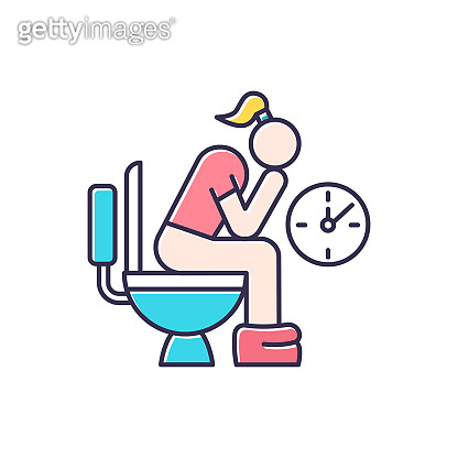 Constipation color icon. Menstruation pain. Period problem. Girl with ...