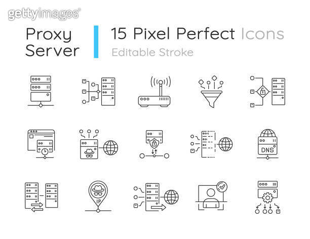 Proxy server linear icons set (1263930540) 일러스트, 무료 일러스트 - 게티이미지뱅크