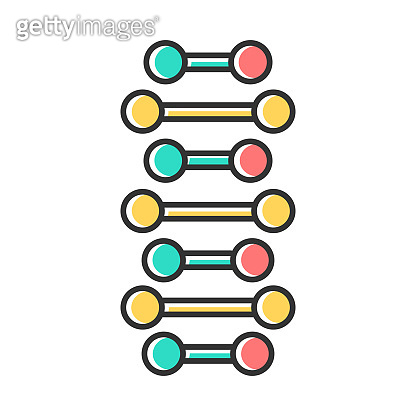 DNA spiral chains color icon. Connected dots, lines. Deoxyribonucleic ...