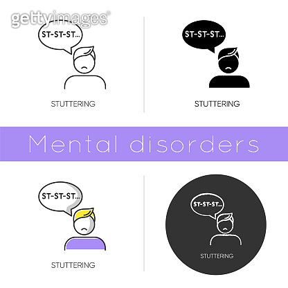 Stuttering icon. Speech problem. Repetition in talking. Sound and ...