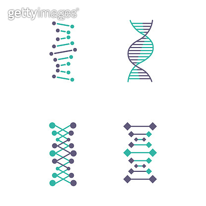 DNA chains violet and turquoise color icons set. Deoxyribonucleic ...