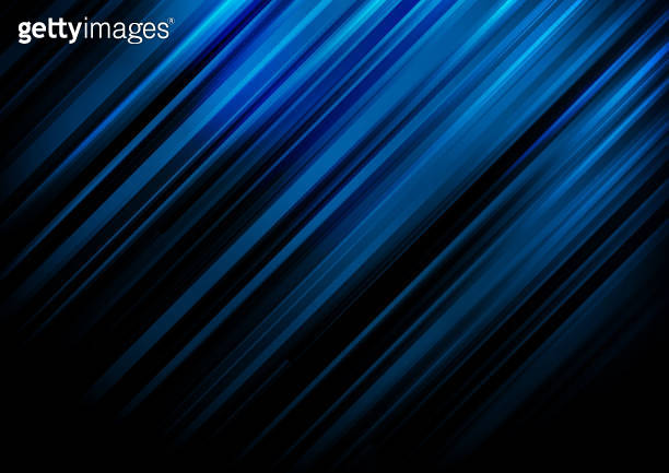 Abstract blue stripe diagonal lines light on black background with ...