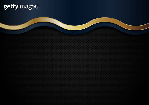 Abstract blue and golden wave line stripes on black background. Luxury ...