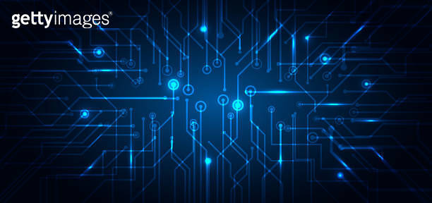 Abstract technology futuristic concept electronic circuit blue glowing ...