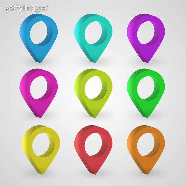 3d realistic map pointers vector set in various colors. Map pointer ...