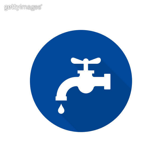 Water tap with falling drop icon isolated on circle button. Vector ...