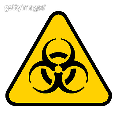 biohazard warning symbol on yellow black triangle caution sign, virus ...