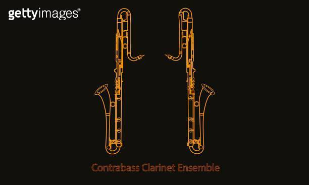 Colored line drawings of outline Contrabass Clarinet ensemble musical ...