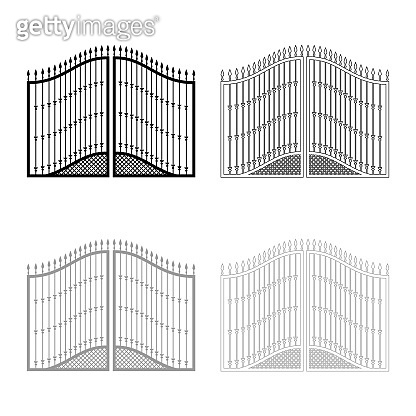 Forged gates icon outline set black grey color vector illustration flat ...