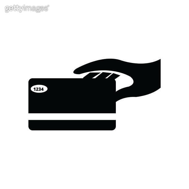 Credit card insert icon with hand. A creative and professional vector ...