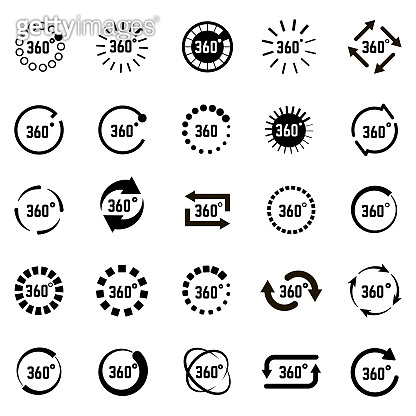 Circle 360 degrees icons. Circle arrow 360 degree panorama sign, VR ...