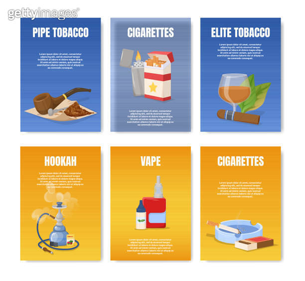 Smoking tobacco, bad habits set. Tobacco hookah, vape with smoke steam