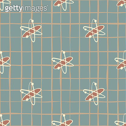 Atom shapes seamess doodle pattern in school theme. Biotechnology print ...