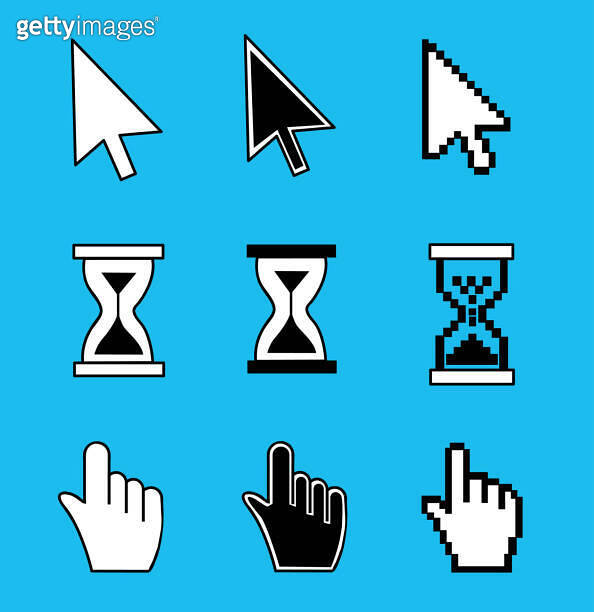Cursor set - mouse hand arrow hourglass. Vector illustration 이미지 ...