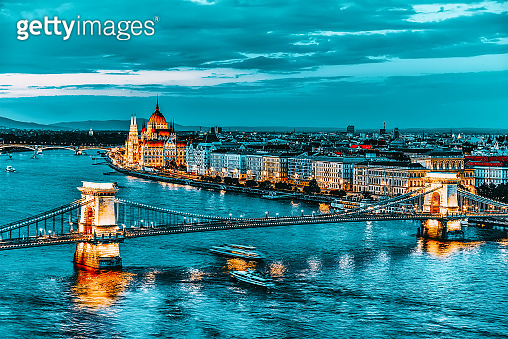 Szechenyi Chain Bridge And Parliament At Dusk From Fisherman Bastion szechenyi-chain-bridge-and-parliament-at-dusk-from-fisherman-bastion