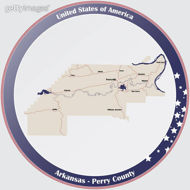 Perry Rays Map Map of Perry County in Arkansas 이미지 (1263091091) - 게티이미지뱅크