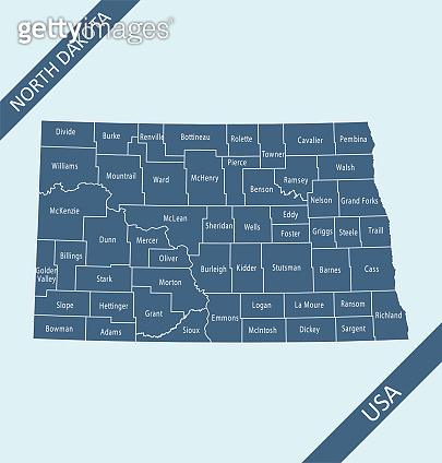 North Dakota counties map 이미지 (1289887681) - 게티이미지뱅크