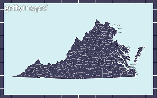 Virginia counties map printable 이미지 (1203626889) - 게티이미지뱅크