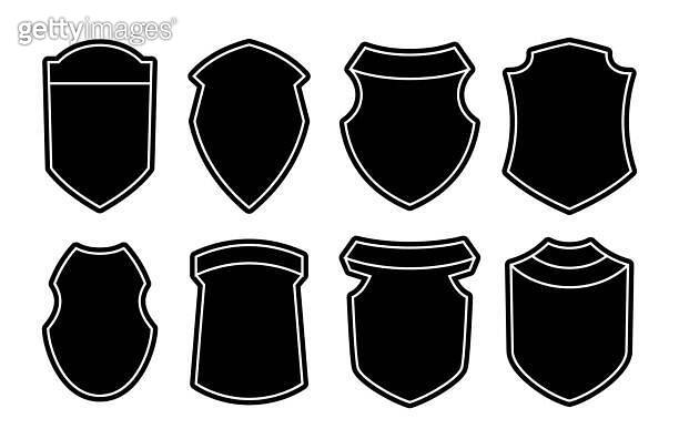 Set of blank empty dark shields. Black badge shapes. Vintage heraldic ...