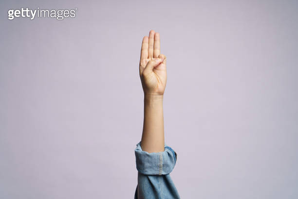 Human hand showing three finger isolated over white background. 이미지 ...