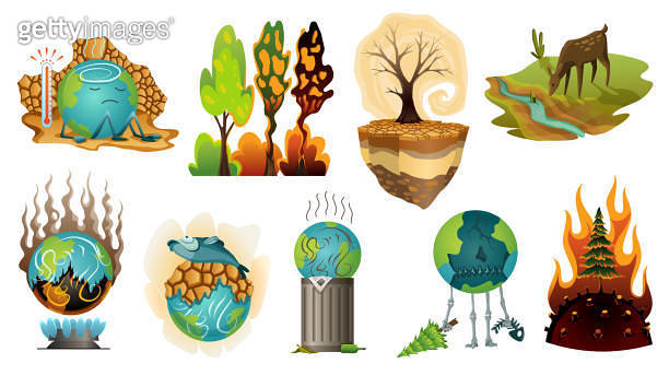 Poorly Earth Collection of earth global warming illustration. Warning ecology ...