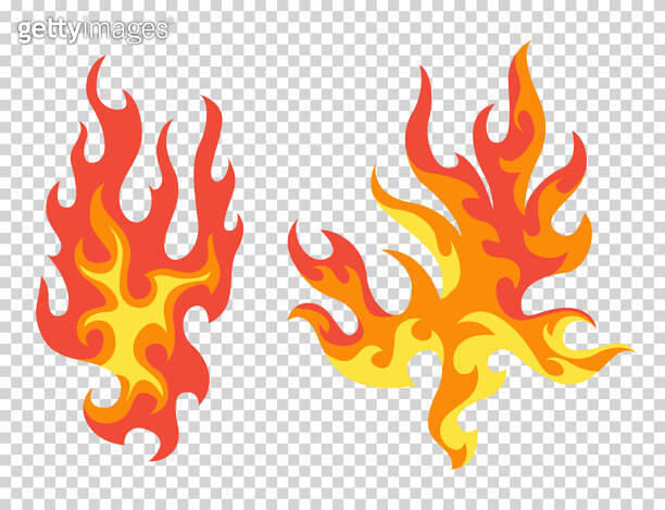 Set of red and orange fire flame. Flames of different shapes. Fireball ...