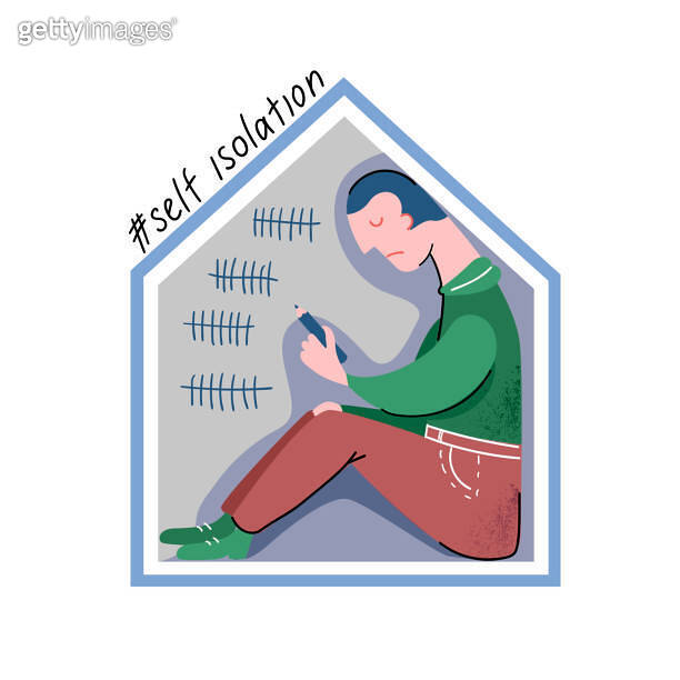Self-isolation during coronavirus quarantine. A sad man sits inside the ...