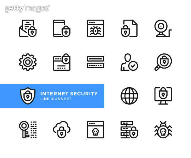 Internet security vector line icons. Simple set of outline symbols ...