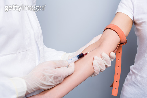 Colour Injection Samples Cropped closeup photo of patient lady guy doc inject sample vein blood ...