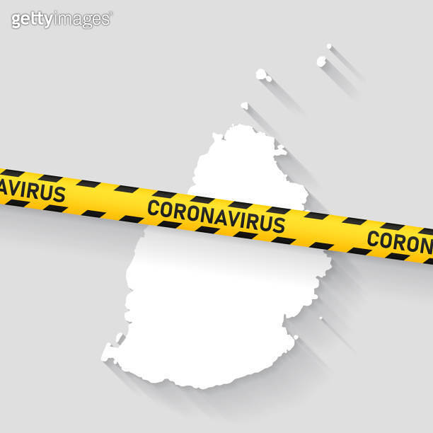 Mauritius map with Coronavirus caution tape. Covid19 outbreak 이미지