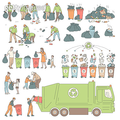 Problem Solving Task For Recycle Set sorting and recycling waste. People volunteers clean environment ...