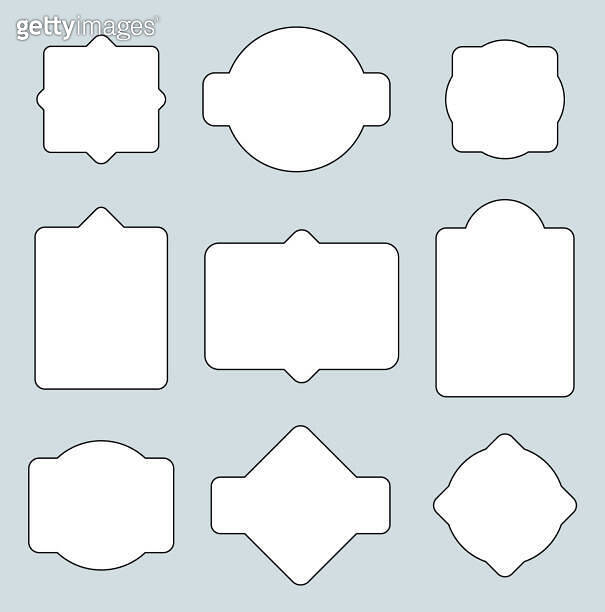 Set of decorative text frames. White borders, tags on gray background ...