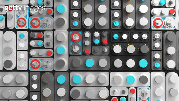 3d render abstract tech background with random rotated switch panels ...