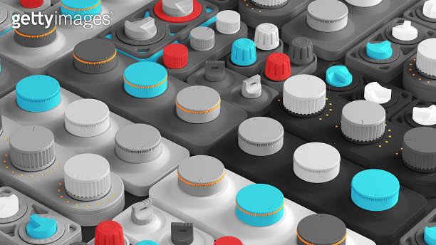 3d render abstract tech background with random rotated switch panels ...
