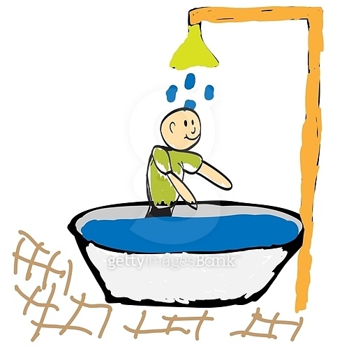 man taking a shower in the morning illustration 이미지 (a10787687) 게티이미지뱅크