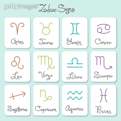 Set of simple zodiac signs with captions. . Set of simple zodiac signs with captions 이미지