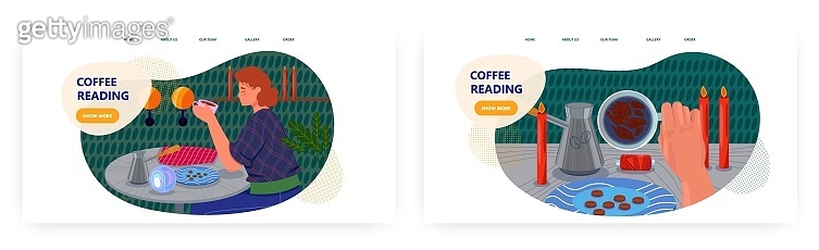 Coffee reading landing page design, website banner vector template set ...