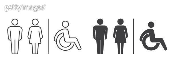 Vector toilet icons. Man, woman, handicap. Images line and black ...