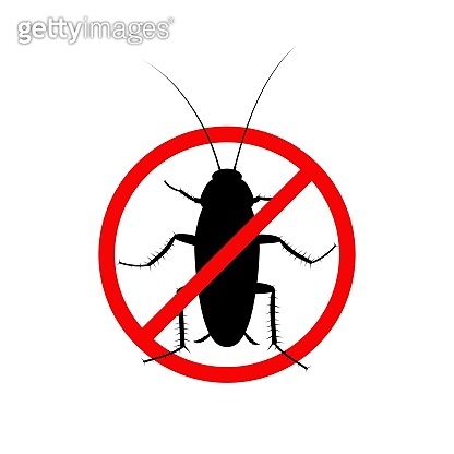 Cockroach insect in a red forbidding circle isolated on white ...